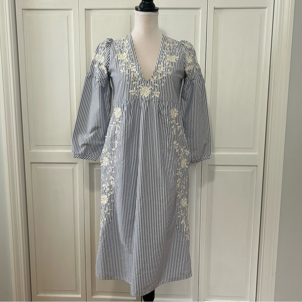 Zara Trafaluc pinstripe Blue and White Midi Dress S